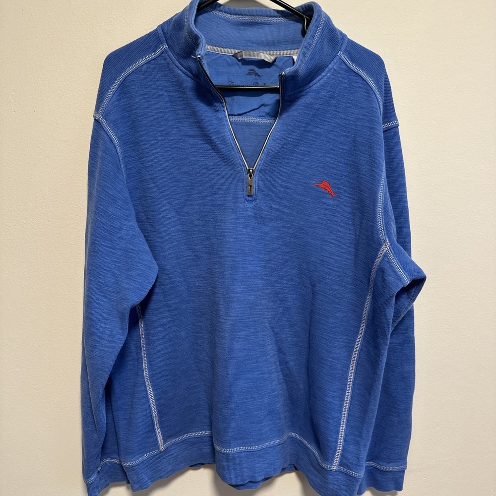 Tommy Bahama Men's Blue Pima Cotton Quarter Zip Pullover Sweater Sz Large